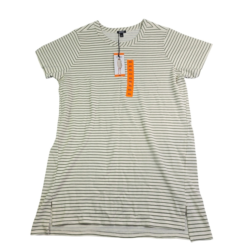 Buffalo David Bitton Shift Dress Women XXL Green White Striped Hi-Low Hem New